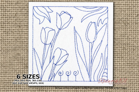 A Bouquet Tulip Flowers Redwork