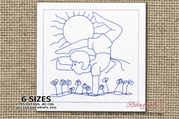 Boy Doing Yoga in Morning Time Redwork