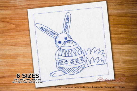 Bunny Behind Easter Egg Redwork Design