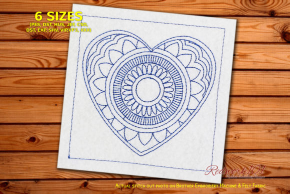 Heart Shaped Mandala Design Redwork
